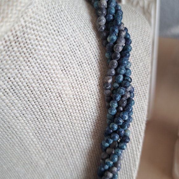 Painted Blues & Grays Stone Beaded Multi Strand Necklace 20” Torsade Necklace - Picture 3 of 13
